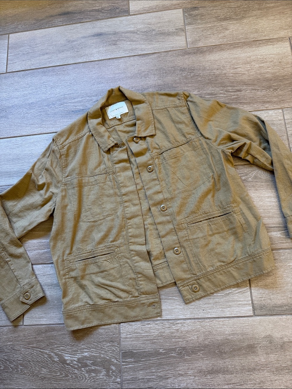 Lucky Brand Linen Shirt Jacket with pockets and hidden buttons Large